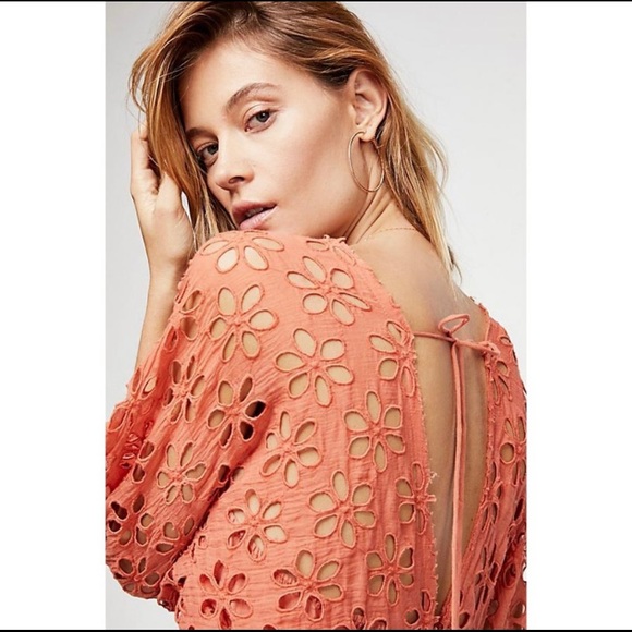 Free People orange eyelet mini dress S - Picture 3 of 10